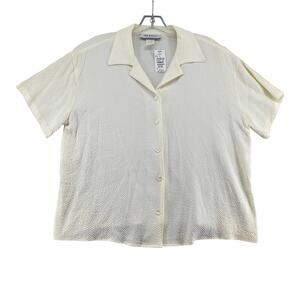 Vintage Truffles Cream Textured Button Up Blouse Made USA Size L